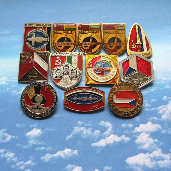 Vintage USSR Space Pins: International Cosmos Exploration Badges