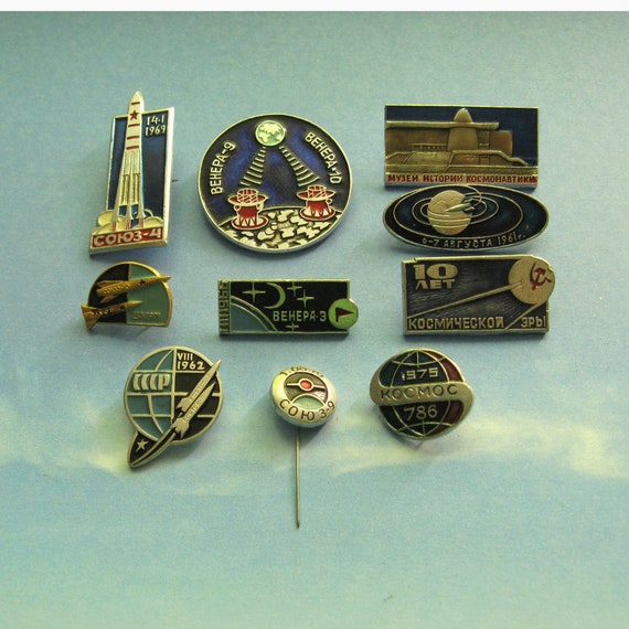 Vintage USSR Space Pins: Cosmos Exploration Collectible Badges