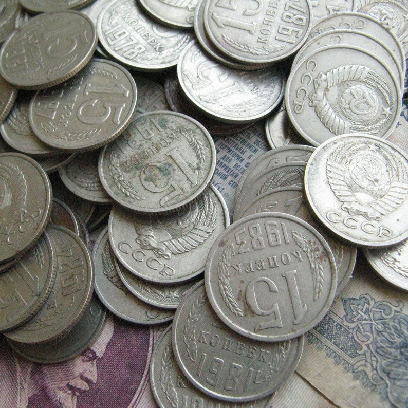 Crafting Coins Vintage Coins Supplies Mixed Coins Vintage Components Set Of 10 Coins 19 mm Assorted Coins 15 Kopek Coin