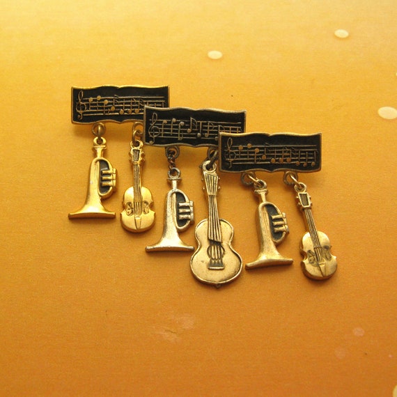 Vintage Musical Instruments Brooch, Music Jewelry, Mu… Gem