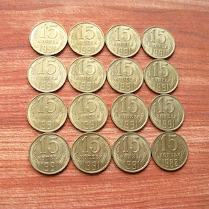 Set of 16 Vintage USSR 15 Kopeks Coins (20mm)