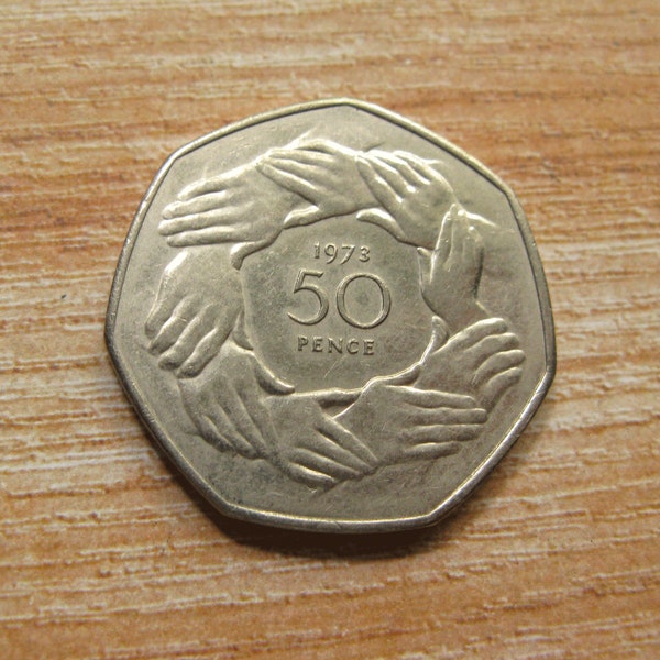 1973 Fifty Pence Coin, British Coins, Vintage UK Coin, United Kingdom Coin, 50 Pence, Elizabeth II Silver Jubilee