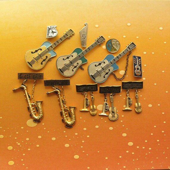 Vintage Musical Instruments Brooch, Music Jewelry, Mu… Gem