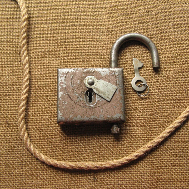Vintage Lock Cast Iron Decor Cottage Chic Rust And Patina Padlock With Key Skeleton Key Lock Working Padlock Masculine Decor