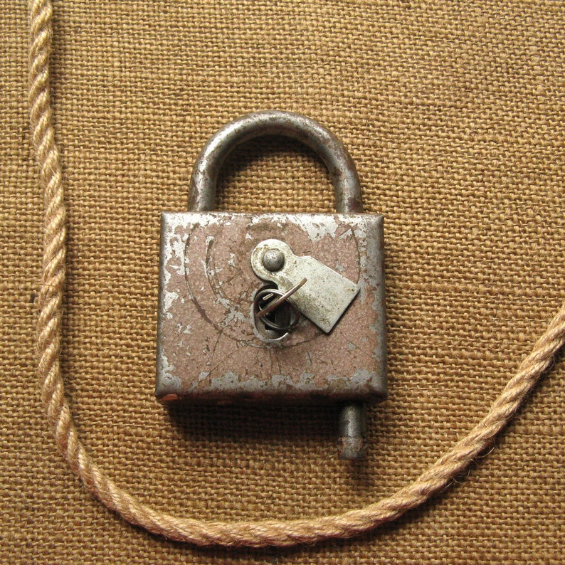 Vintage Lock Cast Iron Decor Cottage Chic Rust And Patina Padlock With Key Skeleton Key Lock Working Padlock Masculine Decor
