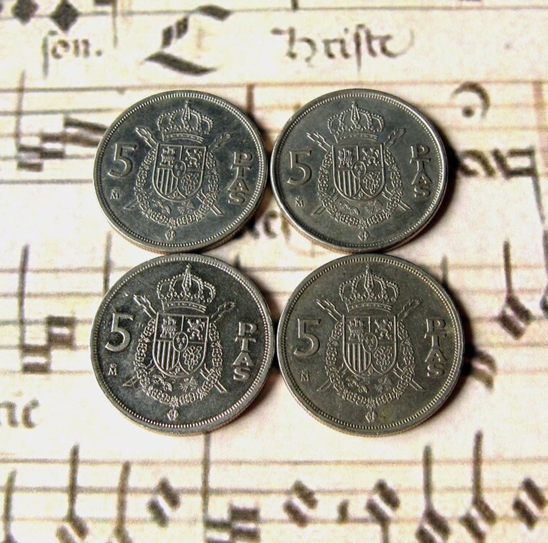 ヴィンテージ スペイン 5ペセタ硬貨 - ヨーロッパ通貨、4枚セット