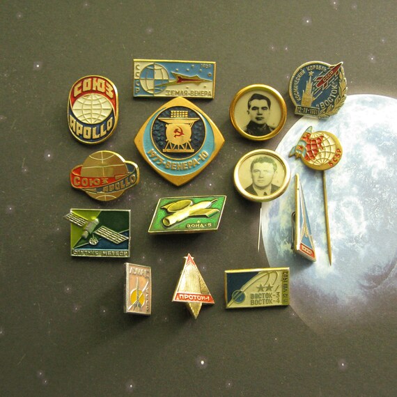 Vintage Soviet Space Program Pins, Cosmos Exploration Collectibles