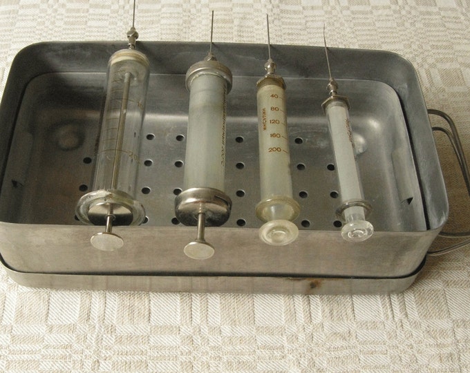 4 Vintage Syringes and Sterilizer Medical Theme Hospital Etsy