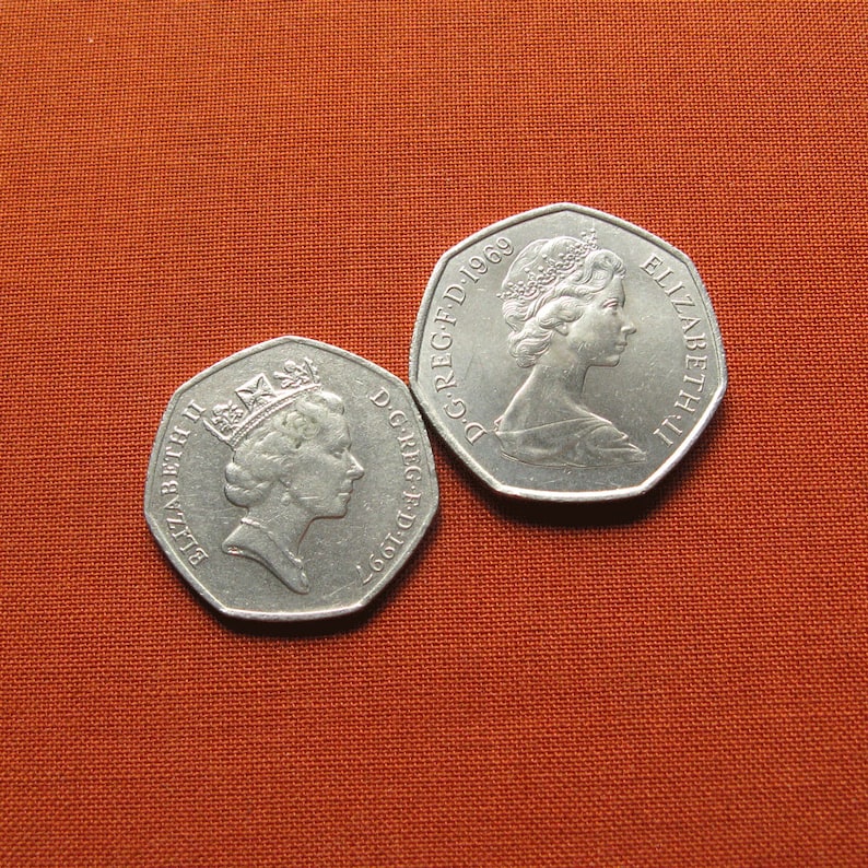 Fifty Pence Coins British Coins UK Collectible Coin Vintage Etsy