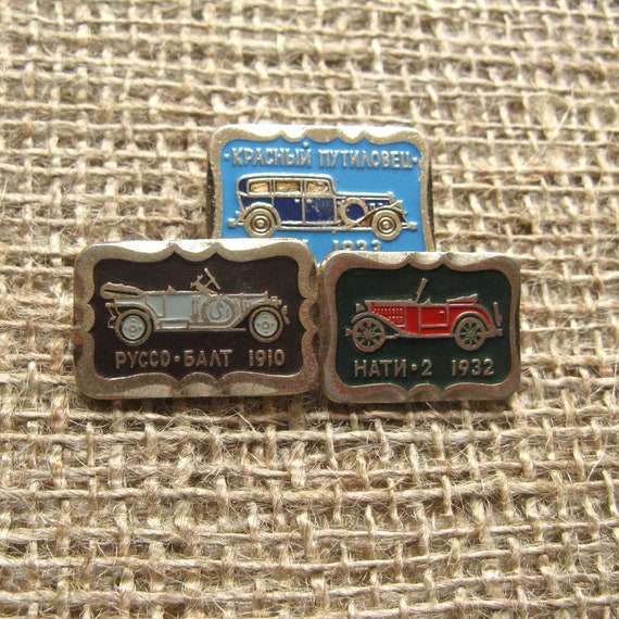 USSR Retro Car Pins: Vintage Auto Emblems, Garage Art (Set of 6) View 3