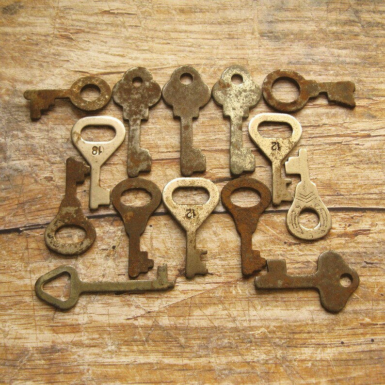 Vintage Small Keys Antique Hardware Double Sided Keys Metal Etsy