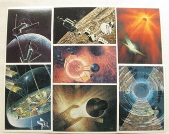 Vintage Space Theme Postcards, Space Illustrations, Space Postcards, Science Fiction Card, Planets and Space, Spacecraft and Un