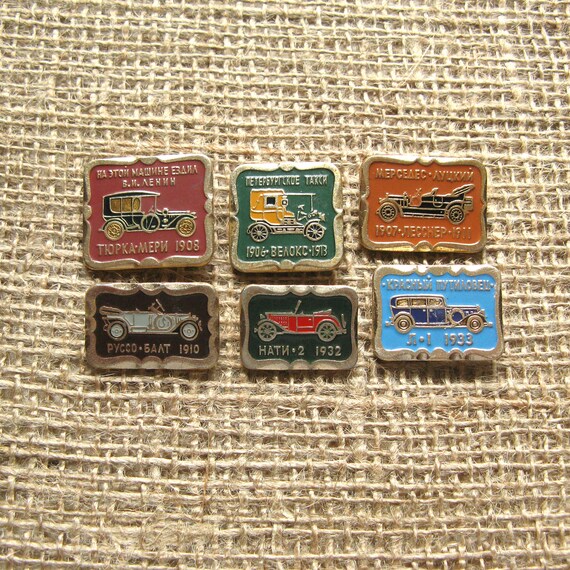 USSR Retro Car Pins: Vintage Auto Emblems, Garage Art (Set of 6) View 2