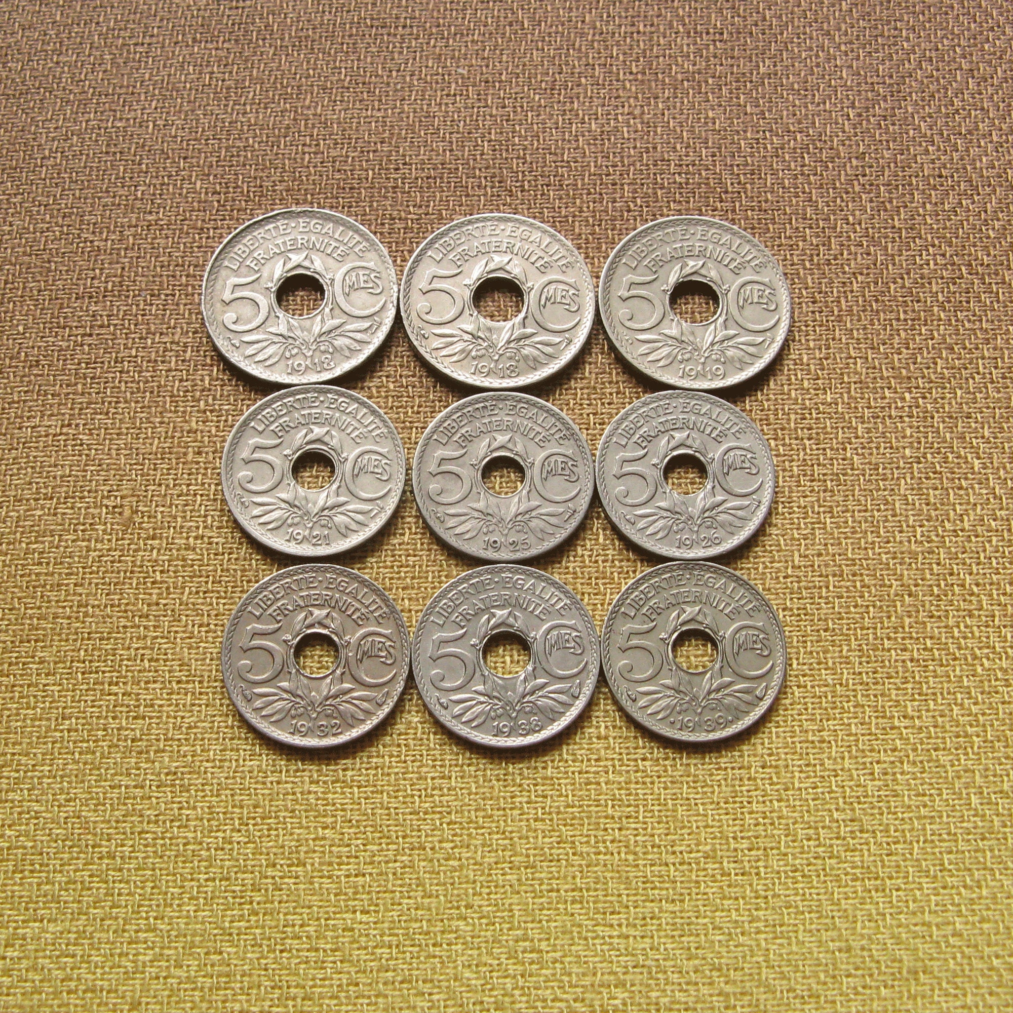 1920-1930s French Coins, 5 Centime Coin, Antique French