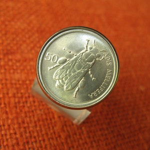 Handmade Coin Ring: Slovenian Honey Bee, Adjustable Band