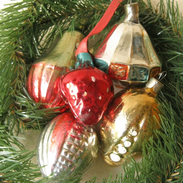 5 pcs Vintage Christmas Ornaments, Set of Glass Decorations, Original Ornaments, Vintage Christmas