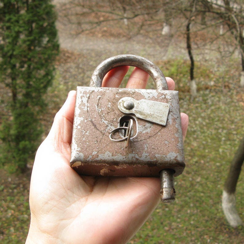 Vintage Lock Cast Iron Decor Cottage Chic Rust And Patina Padlock With Key Skeleton Key Lock Working Padlock Masculine Decor
