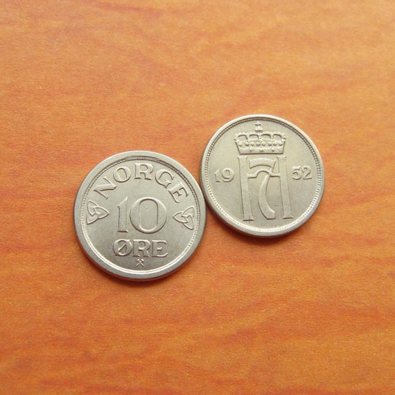 ヴィンテージ ノルウェー コイン セット: 動物、10-50 øre、1 クローネ