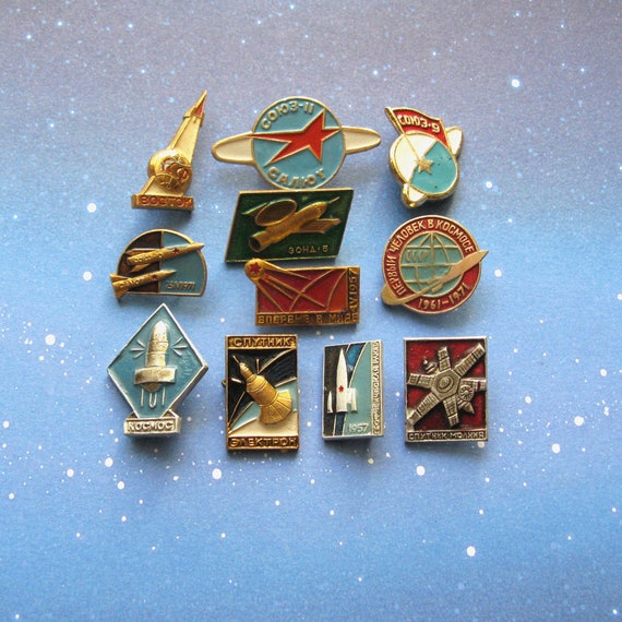 Vintage Soviet Space Program Pins, Rocket, Astronaut, 1970s-80s