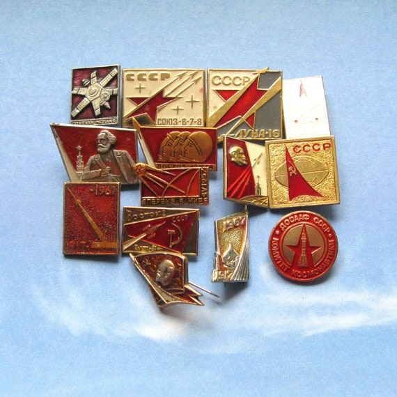 Vintage Soviet Space Program Pins, Cosmos Exploration Collectibles