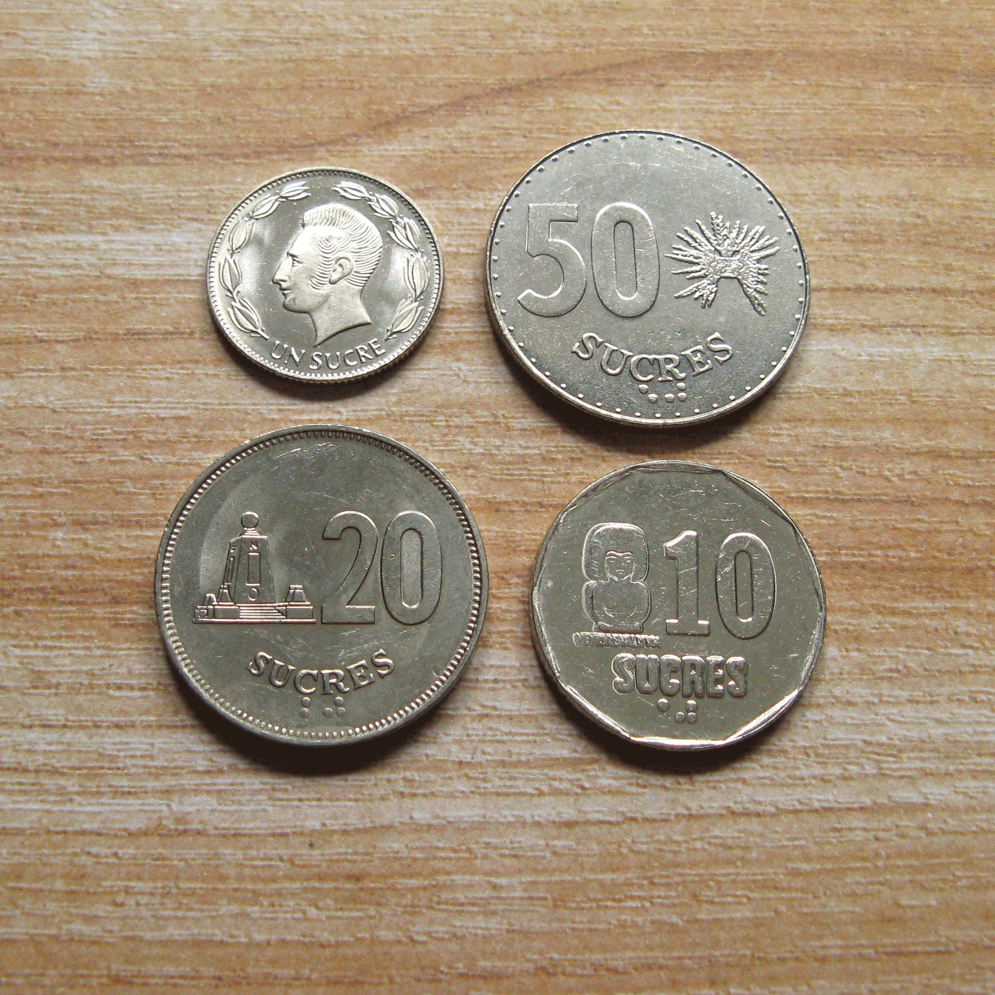 エクアドル スクレ硬貨セット：1980年代～90年代のヴィンテージ通貨