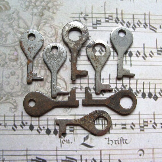 Vintage Small Keys Antique Hardware Double Sided Keys Metal Etsy