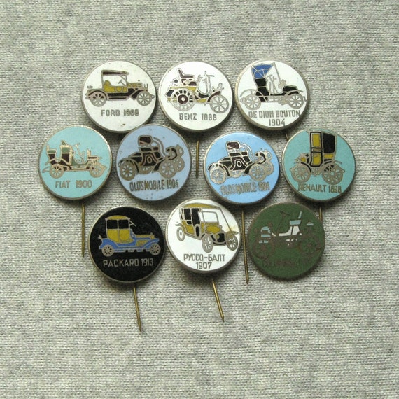 Vintage Auto Enamel Pins: Retro Car Badges, Driver Lapel Pins (Set of 10)