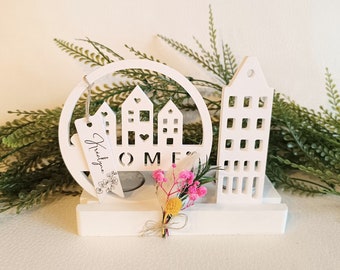 &quot;Home&quot; tealight holder and dried flowers