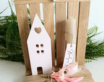 Candle holder &quot;White house&quot; wooden support