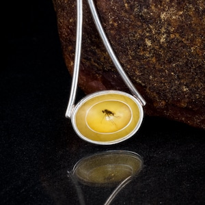 Elegant Baltic Amber & Sterling Silver Drop Earrings with Fly inclusion