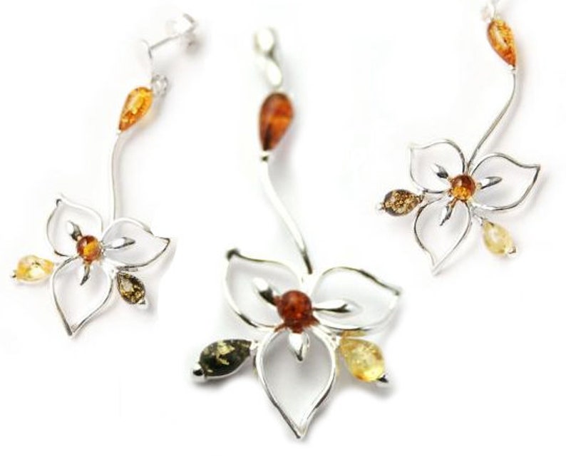 Baltic Amber /& Sterling Silver Pendant and Earrings Set