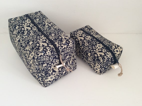 Washbag Toiletry Bag Liberty of London Style Fabric Travel Bag Cosmetics Bag Makeup Bag in Navy Floral Fabric Sponge Bag. Etsy