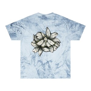 Color Blast Unisex T-Shirt with Moth and Flowers Tattoo Style Illustration, Urban Streetwear