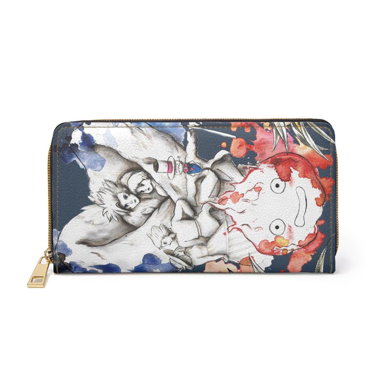 Geldbörse mit Reißverschluss, Illustration im Aquarell-Tattoo-Stil von Itziar Aguado, Geschenk für Anime-Fans, Studio-Ghibli-Accessoires, niedlich Bild 2