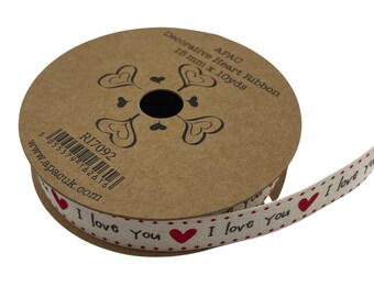 Ruban de coton Je t'aime 15 mm x 10 m Saint-Valentin, mariage, anniversaire, cadeau, emballage artisanal