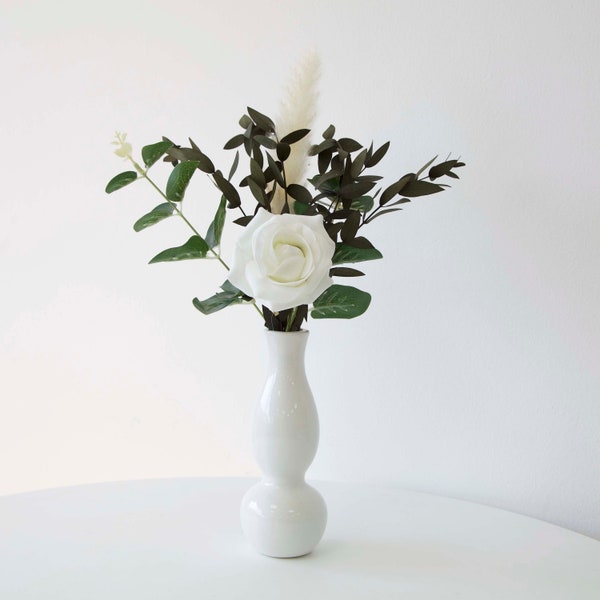 White Ceramic Small Tapered Vase Indoor Plant Flower Modern Home Decor