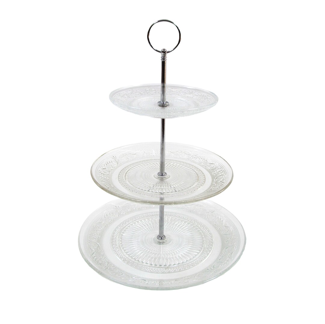 Three Tier Glass Cake Stand Decal Pattern Small Table Etsy