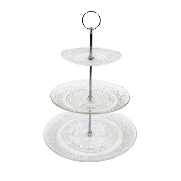Three Tier Glass Cake Stand Decal Pattern Small Table Afternoon Tea Picnic Wedding Christmas