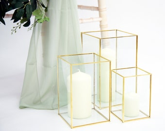 Gold Framed Terrarium Glass Candle Holders 3 Sizes Wedding Event Aisle Table Centrepiece Luxury Decor