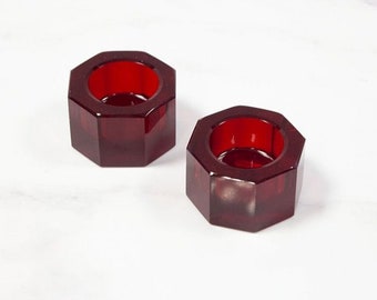 Roter sechseckiger Kristall-Teelichthalter, 2er-Set, Hochzeit, Zuhause, Tisch, Abendessen, Dekoration