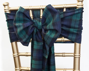 Christmas Tartan Blackwatch Chair Bows Sashes Table Runners Napkins Burns Night Christmas Dinner Decor