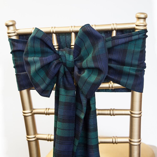 Christmas Tartan Blackwatch Chair Bows Sashes Table Runners Napkins Burns Night Christmas Dinner Decor