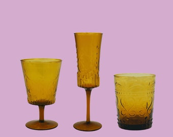 Art Deco Amber Vintage Retro Champagne And Wine Glasses Wedding Table Home Decor