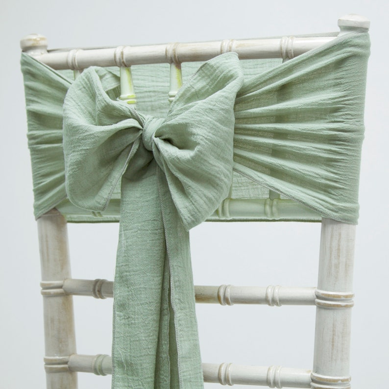 Cheesecloth Sash Bow 12 Colours Available Wedding Chair Decor Dusky Sage