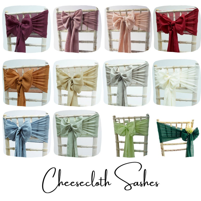 Cheesecloth Sash Bow 12 Colours Available Wedding Chair Decor image 1