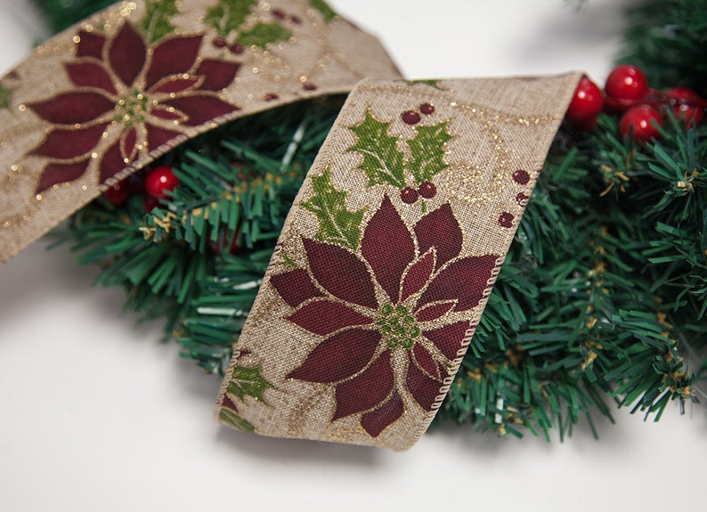 Christmas Wreath Linen Ribbon 60mm x 10Yd Christmas Card Themed Wrapping Ribbons Gifts Crafts Home Decor