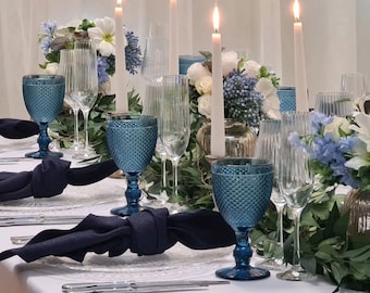 Glass Goblet Wedding Tableware Decor Diamond Embossed Various Colours Available