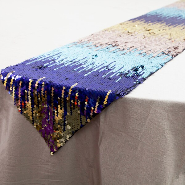 Sequin Table Runner Blue/Gold/Pink Xmas Festive New Years Home Table Decor