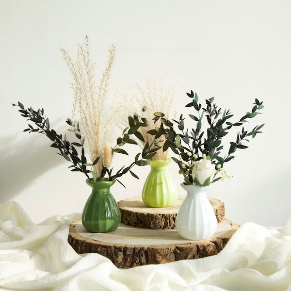 Fleur Vase Set of 3 Green/Sage/White Home & Living Table Decor