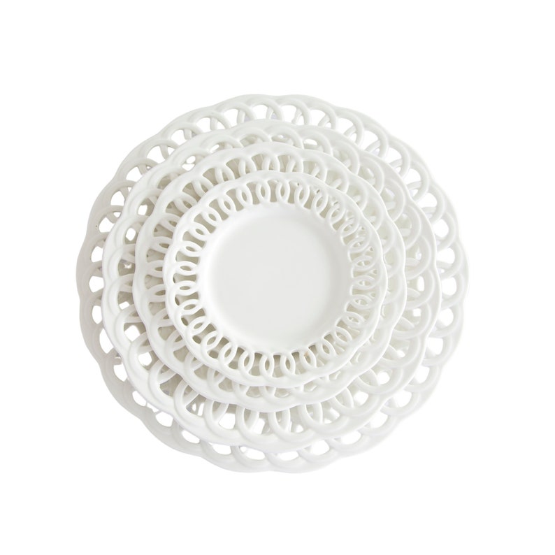 White Lattice Plates Set of 4 Starter Side Dinner & Charger Plate Wedding Tablescape Home Dinnerware Decor image 5